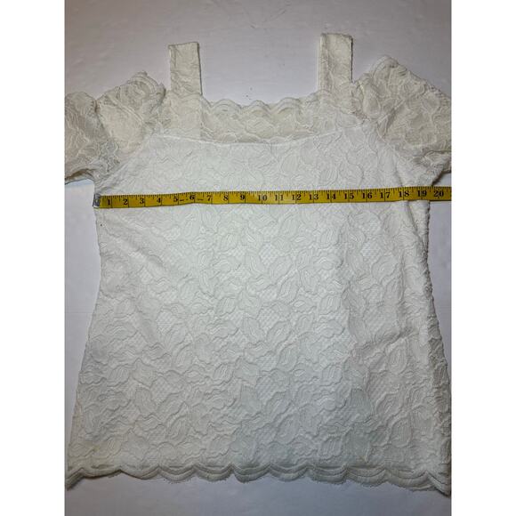 Chicos Women’s Lace Cold-Shoulder Top Size 2 US Large off White Long Sleeve Line - Picture 5 of 7
